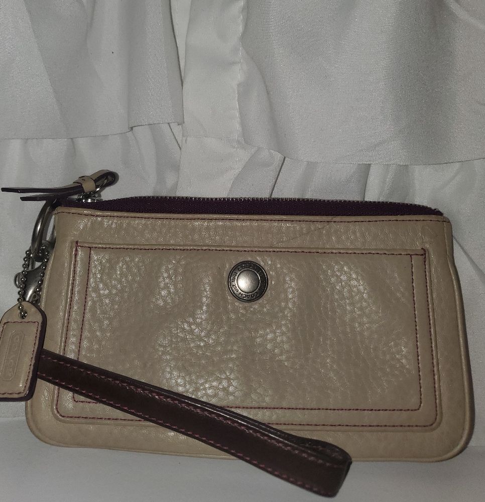 Coach taupe leather wristlet